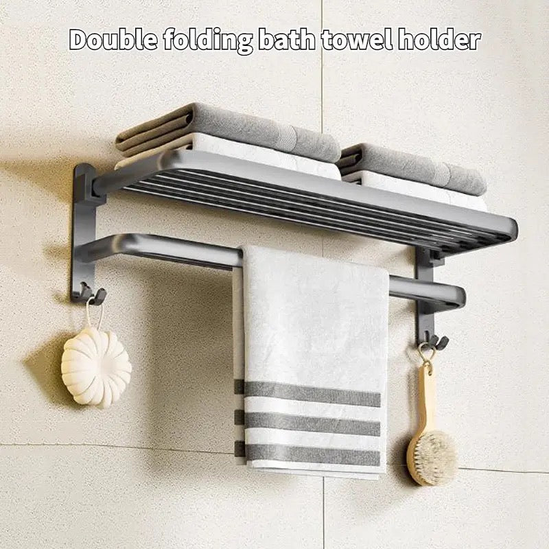 Double Folding Bath Towel Holder, Wall Matte Black Towel Rack, Bath Accessories Organizer, Self Adhesive Towel Bar, Aluminum Alloy Towel Rack, Kitchen Bathroom Shelves with Double Bar, Multifunction Double Towel Bracket Double Folding Bath Towel Holder, Wall Matte Black Towel Rack, Bath Accessories Organizer, Self Adhesive Towel Bar, Aluminum Alloy Towel Rack, Kitchen Bathroom Shelves with Double Bar, Multifunction Double Towel Bracket